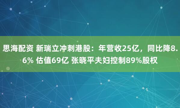思海配资 新瑞立冲刺港股：年营收25亿，同比降8.6% 估值69亿 张晓平夫妇控制89%股权